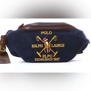 Brand new, never worn Polo by Ralph Lauren navy corduroy fanny pack with logo